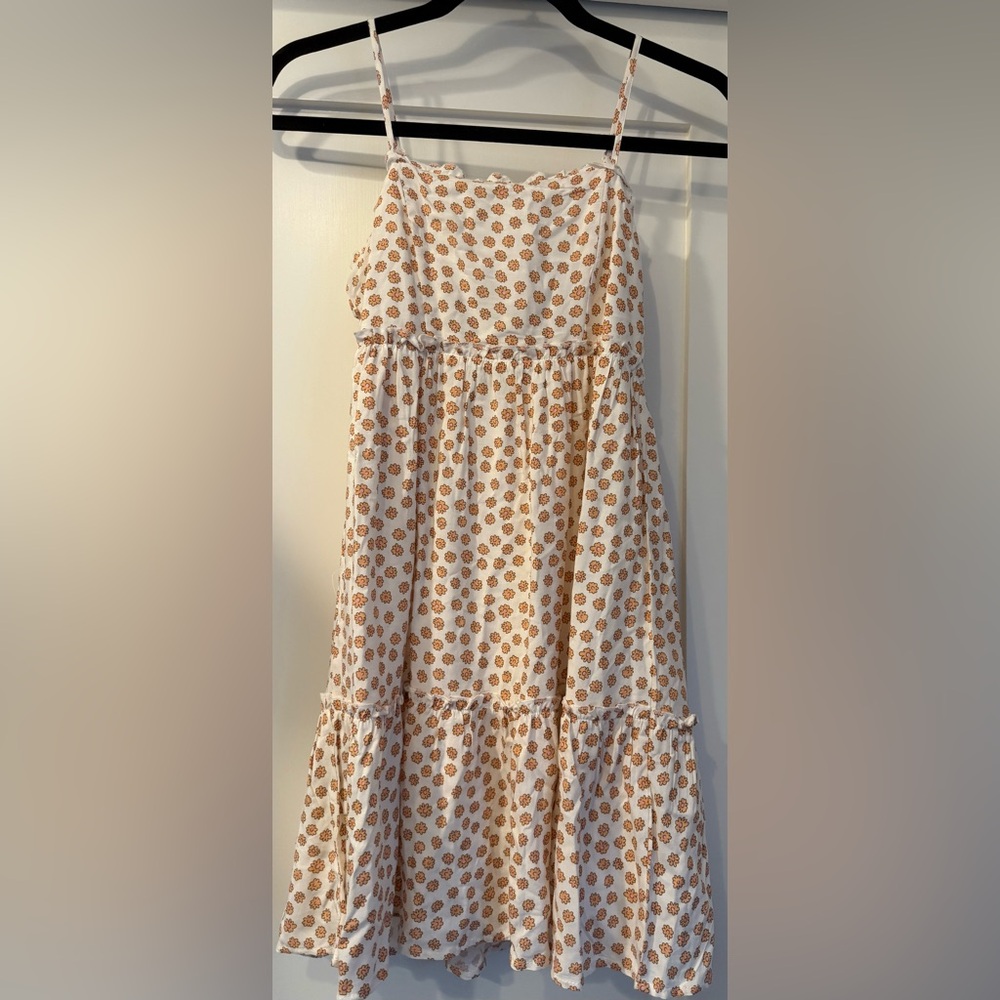 Women’s Dress in Cheery Orange and White flower print with adjustable straps